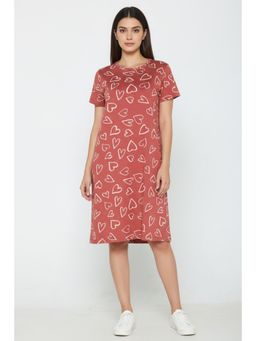 Zivame - Knit Cotton Knee Length Nightwear - Burnt Brick