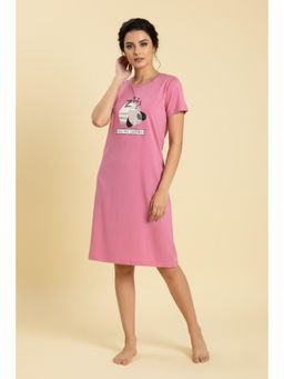 Zivame - Knit Cotton Knee Length Nightdress - Ibis Rose