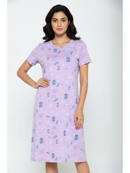 Zivame - Farm Lore Knit Cotton Knee Length Nightdress - Lilac Breeze