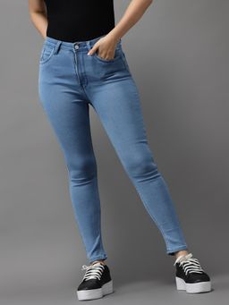 SHOWOFFFF - Womens Clean Look Blue Skinny Fit Jeans