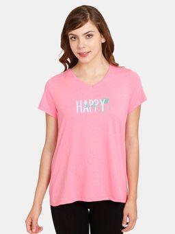 Zivame - Rosaline Geo Blooms Knit Cotton Top - Carnation - Pink