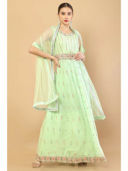 Soch - Women Green Embroidered Gown with Dupatta (Set of 2)