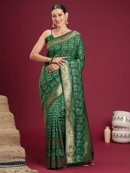 Sareemall - Women's Soft Silk Green Woven Design Designer Saree with Unstitched Blouse