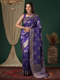 Sareemall - Women's Silk Blend Purple Woven Design Designer Saree with Unstitched Blouse
