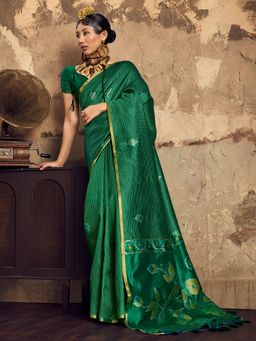 Sareemall - Women's Pure Silk Green Woven Design Designer Saree with Unstitched Blouse