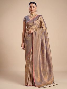 Sareemall - Women's Kanjeevaram Silk Rose Gold Woven Design Designer Saree with Unstitched Blouse