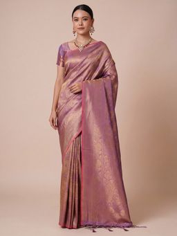 Sareemall - Women's Kanjeevaram Silk Lavender Woven Design Designer Saree with Unstitched Blouse