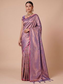 Sareemall - Women's Kanjeevaram Silk Purple Woven Design Designer Saree with Unstitched Blouse