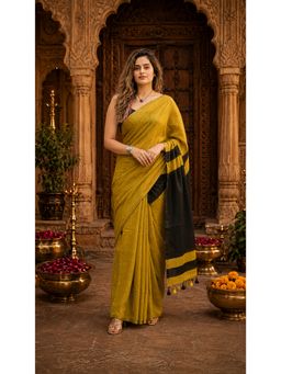 Anjaneya Sarees - Mustard Designer Cotton Silk Kanjivaram Saree with Unstitched Blouse
