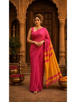 Anjaneya Sarees - Pink Designer Cotton Silk Kanjivaram Saree with Unstitched Blouse
