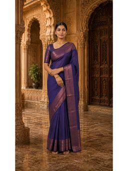 Anjaneya Sarees - Blue Designer Banarasi Silk Kanjivaram Saree with Unstitched Blouse