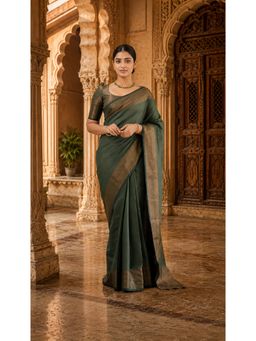 Anjaneya Sarees - Green Designer Banarasi Silk Kanjivaram Saree with Unstitched Blouse
