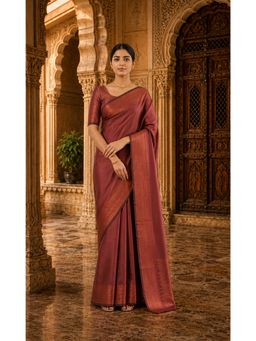 Anjaneya Sarees - Maroon Designer Banarasi Silk Kanjivaram Saree with Unstitched Blouse