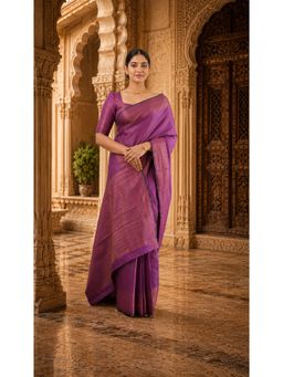 Anjaneya Sarees - Purple Designer Banarasi Silk Kanjivaram Saree with Unstitched Blouse