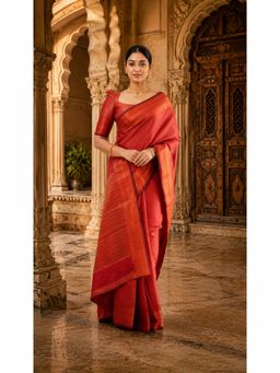 Anjaneya Sarees - Red Designer Banarasi Silk Kanjivaram Saree with Unstitched Blouse