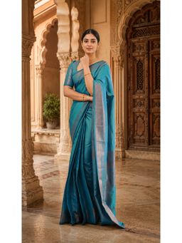 Anjaneya Sarees - Blue Designer Banarasi Silk Kanjivaram Saree with Unstitched Blouse
