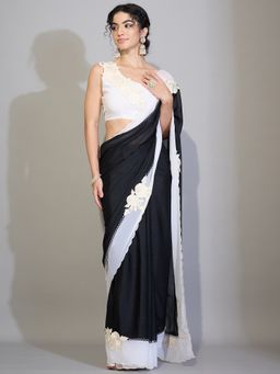 Sareemall - Women's Georgette Black Embroidered Designer Saree with Unstitched Blouse