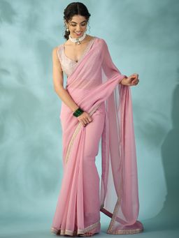 Sareemall - Women's Georgette Pink Embellished Designer Saree with Unstitched Blouse