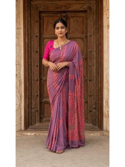 Anjaneya Sarees - Purple Designer Linen Embroidered Saree with Unstitched Blouse