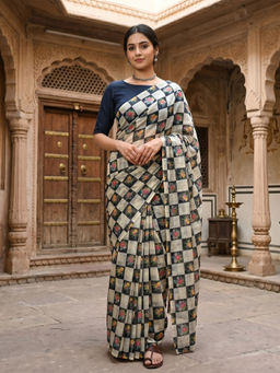 Anjaneya Sarees - Black Designer Linen Printed Saree with Unstitched Blouse