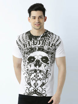 Huetrap - Mens Round Neck Half Sleeves White T-shirt