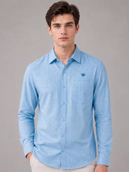 LINENWEAR - Blue Textured Pure Linen Casual Shirt
