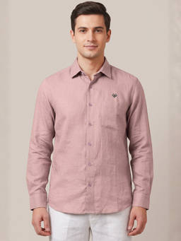LINENWEAR - Pink Self Design Full Sleeve Casual Shirt