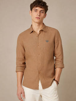 LINENWEAR - Brown Shirt For Men Regular Fit Casual Linen Shirt