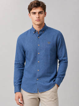 LINENWEAR - Men Blue Textured Regular Fit Pure Linen Shirt