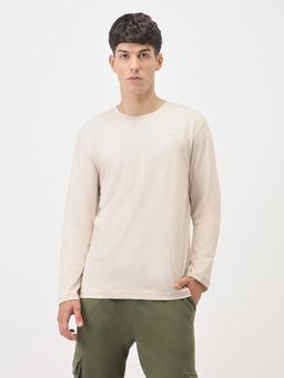 Nobero - Men Cotton Full Sleeves T-Shirt Beige