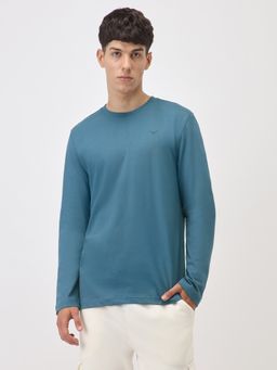 Nobero - Men Cotton Full Sleeves T-Shirt Blue