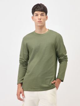 Nobero - Men Popcorn Textured Cotton T-Shirts Green