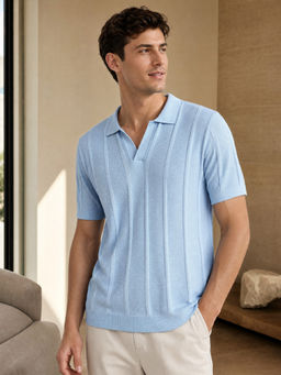 Nobero - Men Textured Polo Cotton T-Shirts Blue