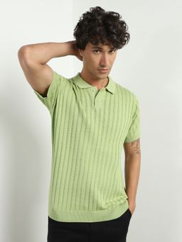 Nobero - Men Textured Polo Cotton T-Shirts Green