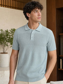 Nobero - Men Multi Textured Polo T-Shirt Grey