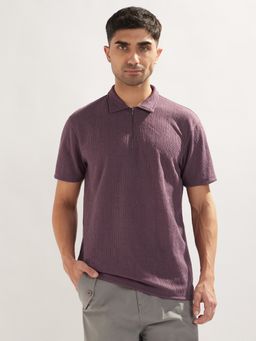 Nobero - Men Textured Polo T-Shirt Purple