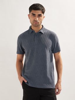 Nobero - Men Textured Polo T-Shirt Grey
