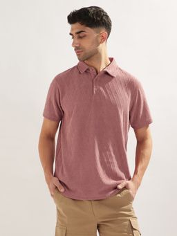 Nobero - Men Textured Polo T-Shirt Pink