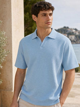 Nobero - Men Oversized Polo T-Shirts Blue