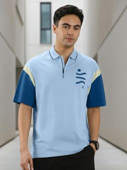Nobero - Men Oversized Polo Cotton T-Shirts Blue