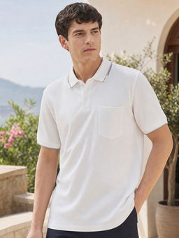Nobero - Men Textured Polo Cotton T-Shirts White