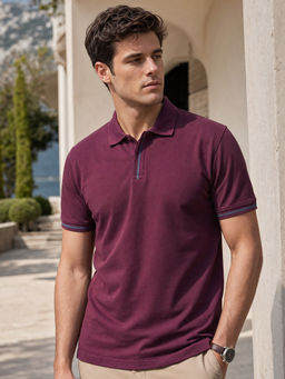 Nobero - Men Textured Polo Cotton T-Shirts Purple