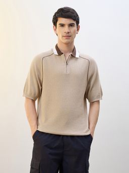 Nobero - Men Regular Polo T-Shirts Beige