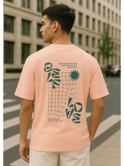 Nobero - Men Oversized Graphic Printed T-Shirt Pink