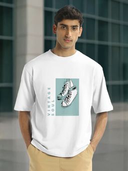 Nobero - Men Oversized Graphic Printed T-Shirt White