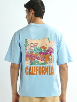Nobero - Men Oversized Graphic Back Print T-Shirt Blue