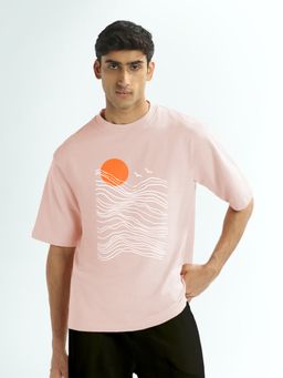 Nobero - Men Oversized Typography Printed T-Shirt Pink