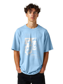 Nobero - Men Oversized Cotton Graphic T-Shirt Blue