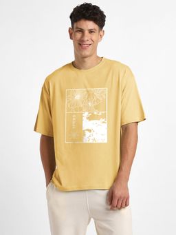 Nobero - Men Oversized Cotton Graphic T-Shirt Yellow