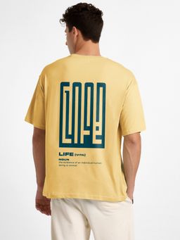 Nobero - Men Oversized Typography Printed T-Shirt Yellow